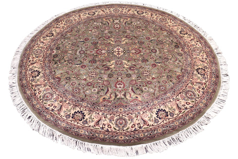 handmade Traditional Abasi Afsha Green Beige Hand Knotted ROUND 100% WOOL area rug 8' x 8'