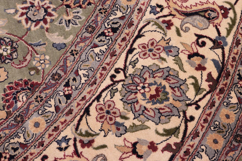 handmade Traditional Abasi Afsha Green Beige Hand Knotted ROUND 100% WOOL area rug 8' x 8'