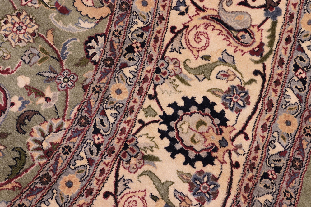 handmade Traditional Abasi Afsha Green Beige Hand Knotted ROUND 100% WOOL area rug 8'x8'