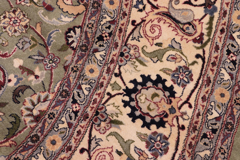 handmade Traditional Abasi Afsha Green Beige Hand Knotted ROUND 100% WOOL area rug 8' x 8'