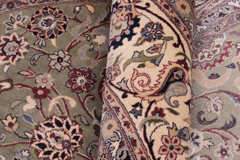 handmade Traditional Abasi Afsha Green Beige Hand Knotted ROUND 100% WOOL area rug 8'x8'