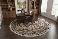 handmade Traditional Nagi Black Black Hand Knotted ROUND 100% WOOL area rug 8'x8'