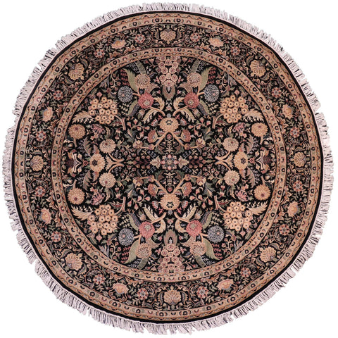 handmade Traditional Nagi Black Black Hand Knotted ROUND 100% WOOL area rug 8' x 8'