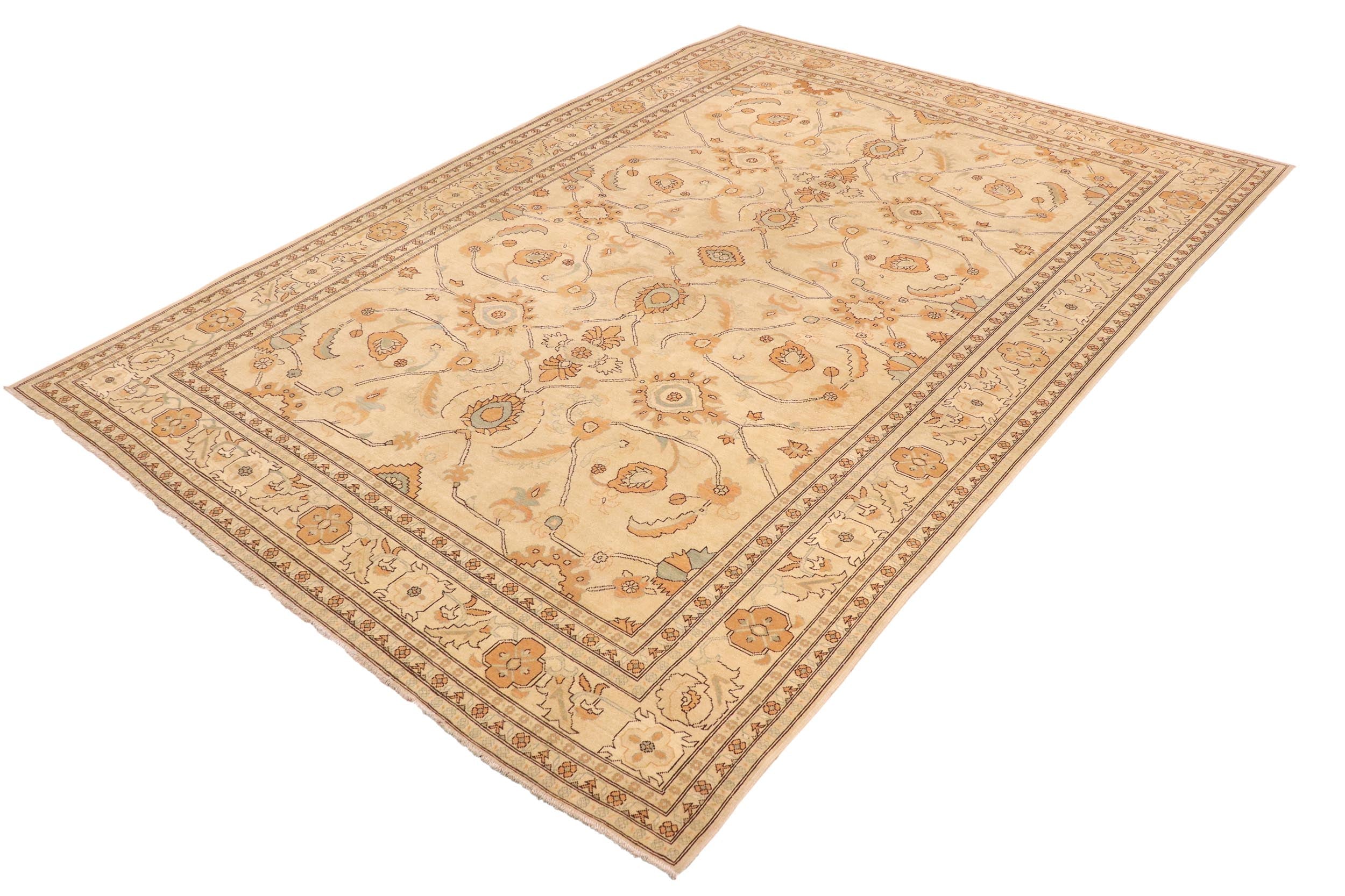 handmade Transitional Kafkaz Tan Orange Hand Knotted RECTANGLE 100% WOOL area rug 10' x 15'