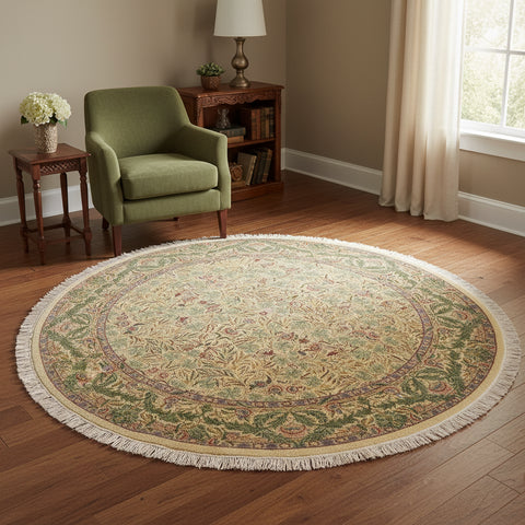 handmade Traditional Imran Beige Green Hand Knotted ROUND 100% WOOL area rug 8'x8'
