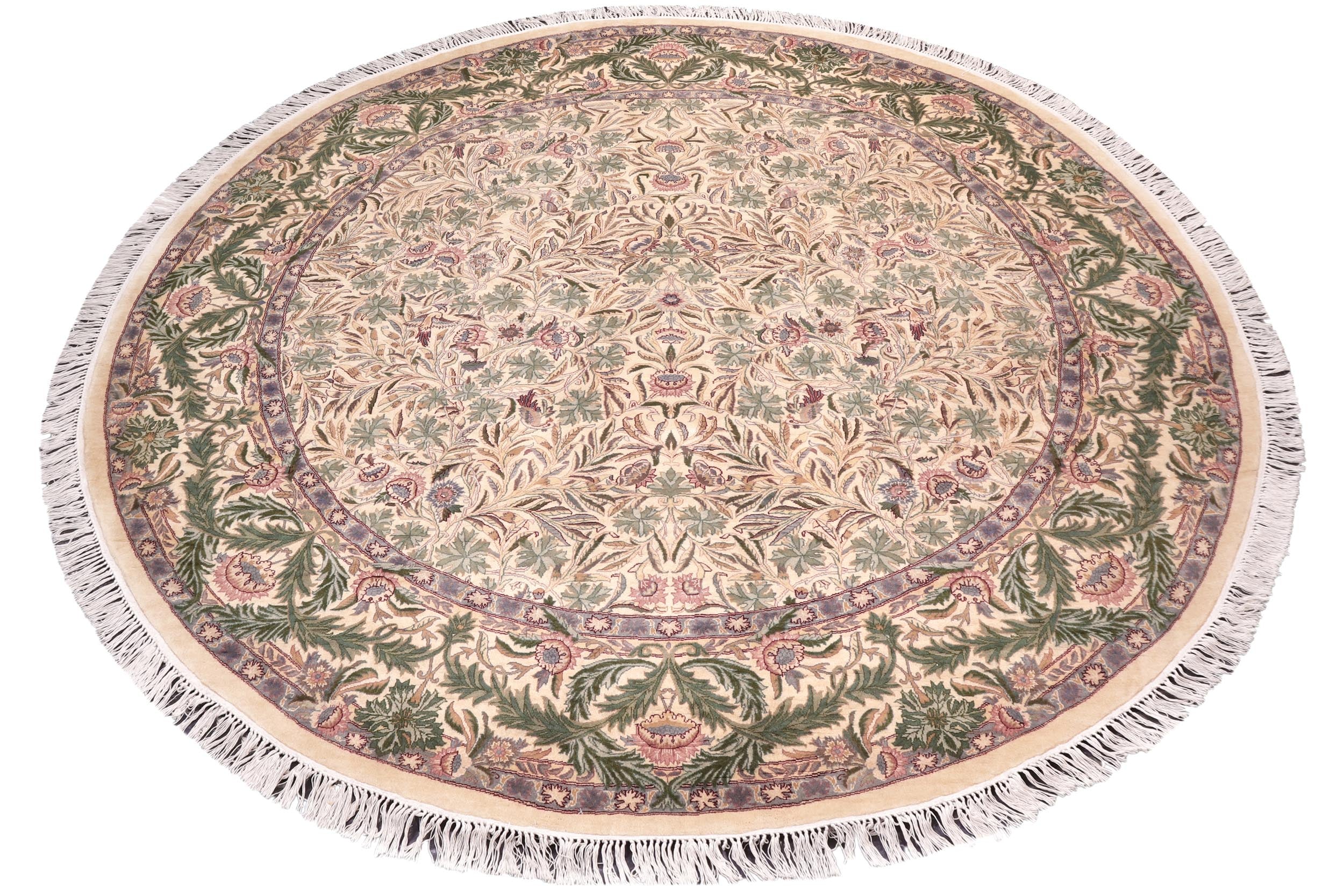 handmade Traditional Imran Beige Green Hand Knotted ROUND 100% WOOL area rug 8' x 8'