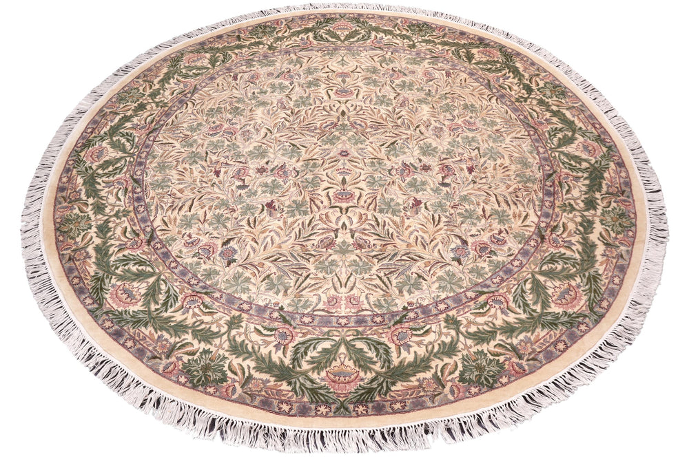 handmade Traditional Imran Beige Green Hand Knotted ROUND 100% WOOL area rug 8'x8'