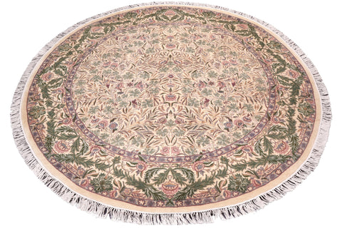 handmade Traditional Imran Beige Green Hand Knotted ROUND 100% WOOL area rug 8'x8'