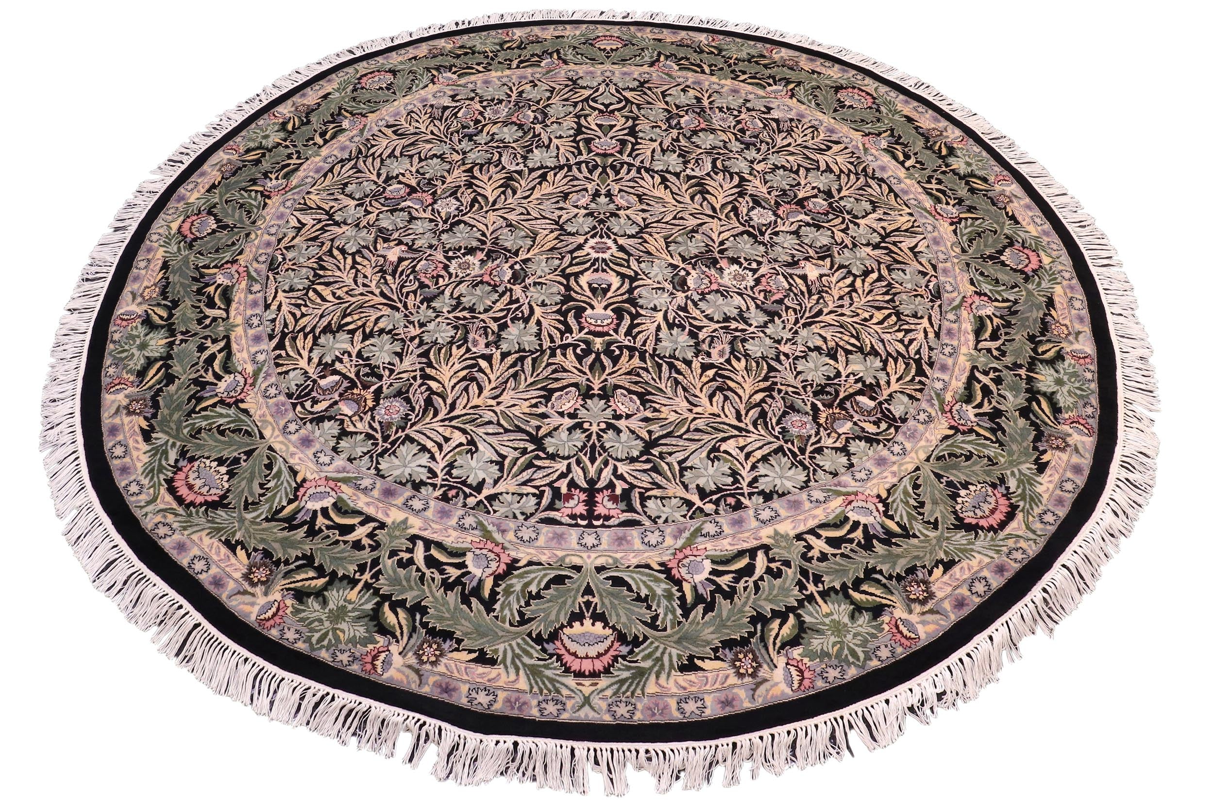 handmade Traditional Imran Black Gray Hand Knotted ROUND 100% WOOL area rug 8' x 8'