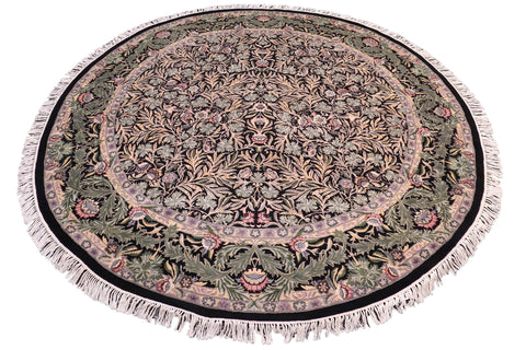handmade Traditional Imran Black Gray Hand Knotted ROUND 100% WOOL area rug 8'x8'