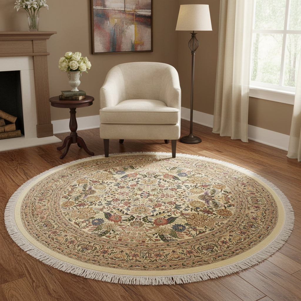 handmade Traditional Nagi Beige Pink Hand Knotted ROUND 100% WOOL area rug 9'x9'