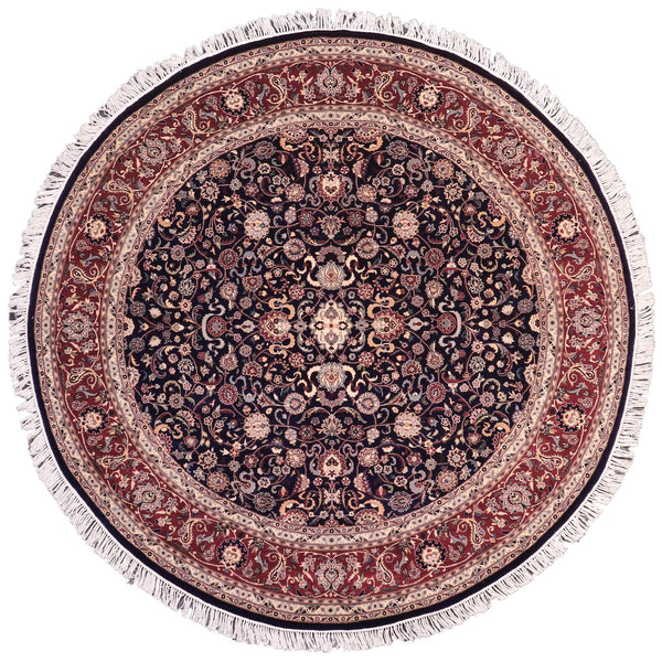 handmade Traditional Abasi Afsha Blue Red Hand Knotted ROUND 100% WOOL area rug 8'x8'
