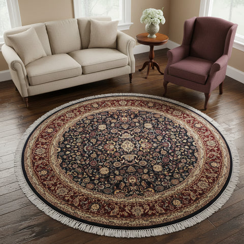handmade Traditional Abasi Afsha Blue Red Hand Knotted ROUND 100% WOOL area rug 8'x8'