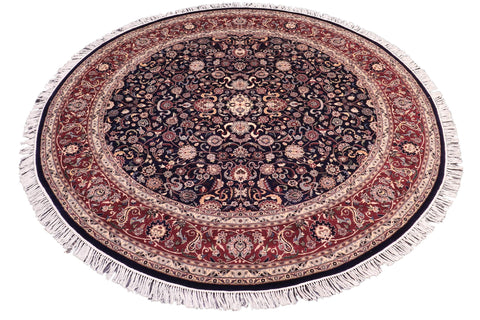 handmade Traditional Abasi Afsha Blue Red Hand Knotted ROUND 100% WOOL area rug 8'x8'