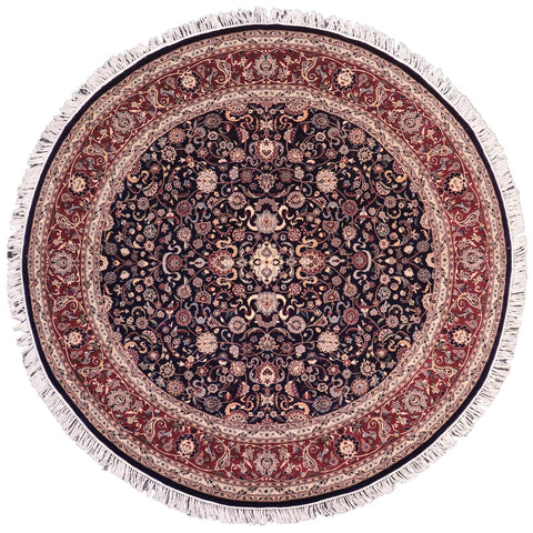 handmade Traditional Abasi Afsha Blue Red Hand Knotted ROUND 100% WOOL area rug 8' x 8'