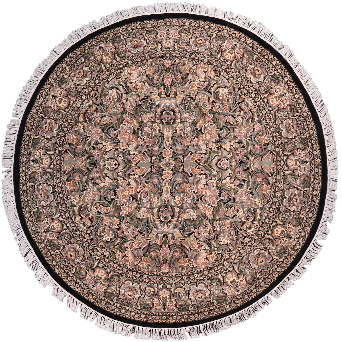 handmade Traditional Rimjim Black Gray Hand Knotted ROUND 100% WOOL area rug 8'x8'