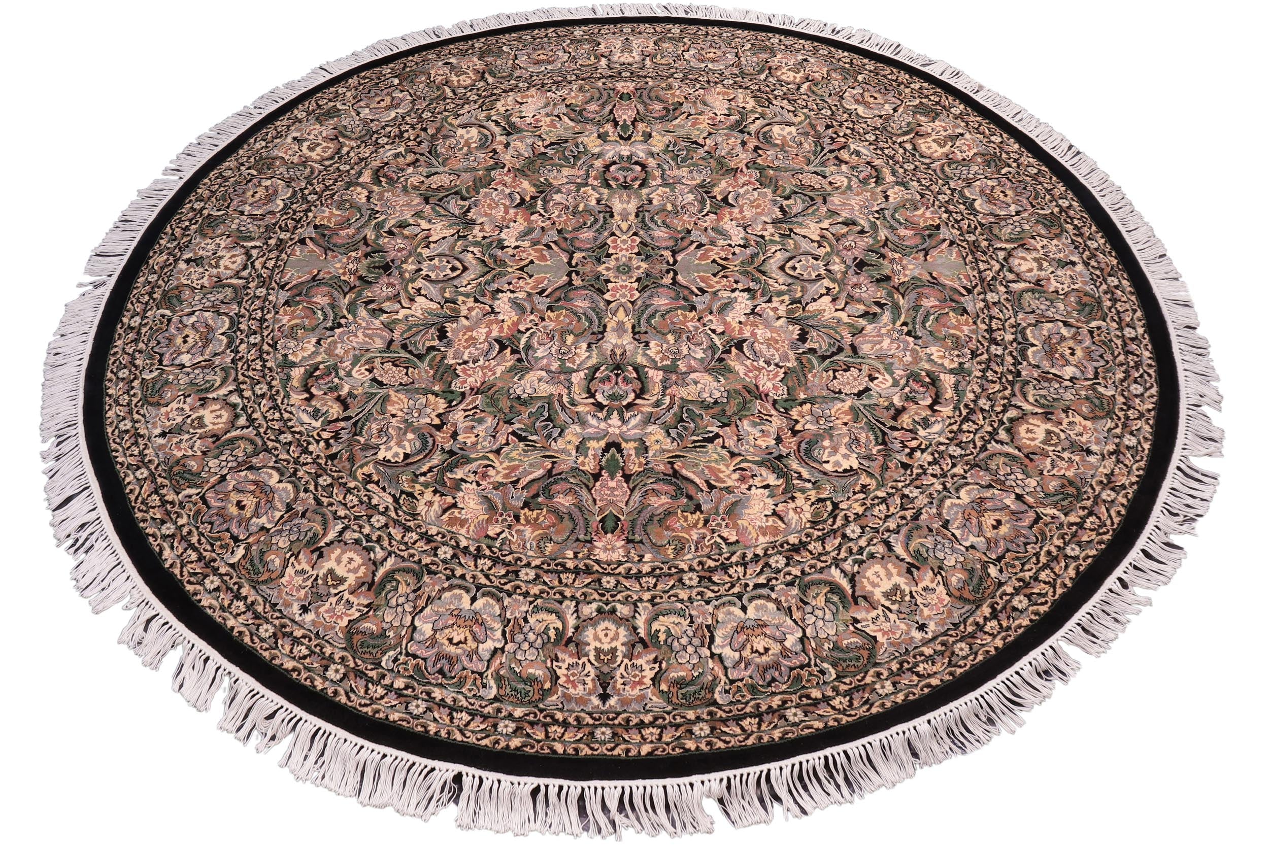 handmade Traditional Rimjim Black Gray Hand Knotted ROUND 100% WOOL area rug 8' x 8'