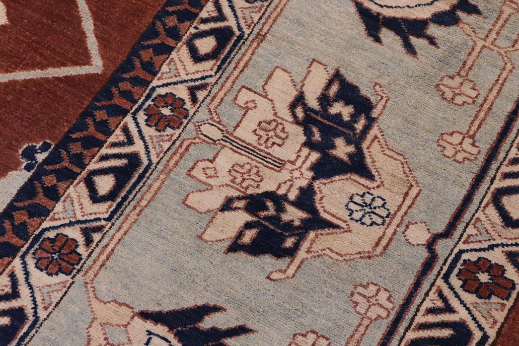 handmade Traditional Kafkaz Brown Lt. Blue Hand Knotted RECTANGLE 100% WOOL area rug 12 x 18