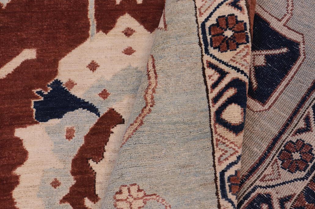 handmade Traditional Kafkaz Brown Lt. Blue Hand Knotted RECTANGLE 100% WOOL area rug 12 x 18