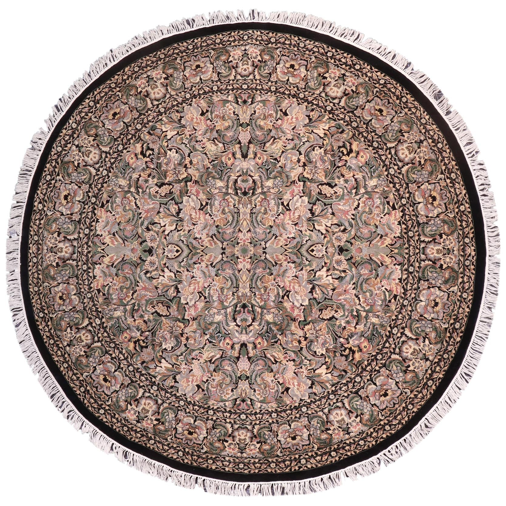 handmade Traditional Rimjim Black Gray Hand Knotted ROUND 100% WOOL area rug 9' x 9'
