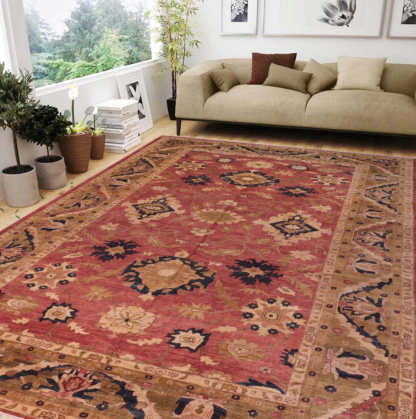 handmade Traditional Kafkaz Rust Olive Green Hand Knotted RECTANGLE 100% WOOL area rug 12x18