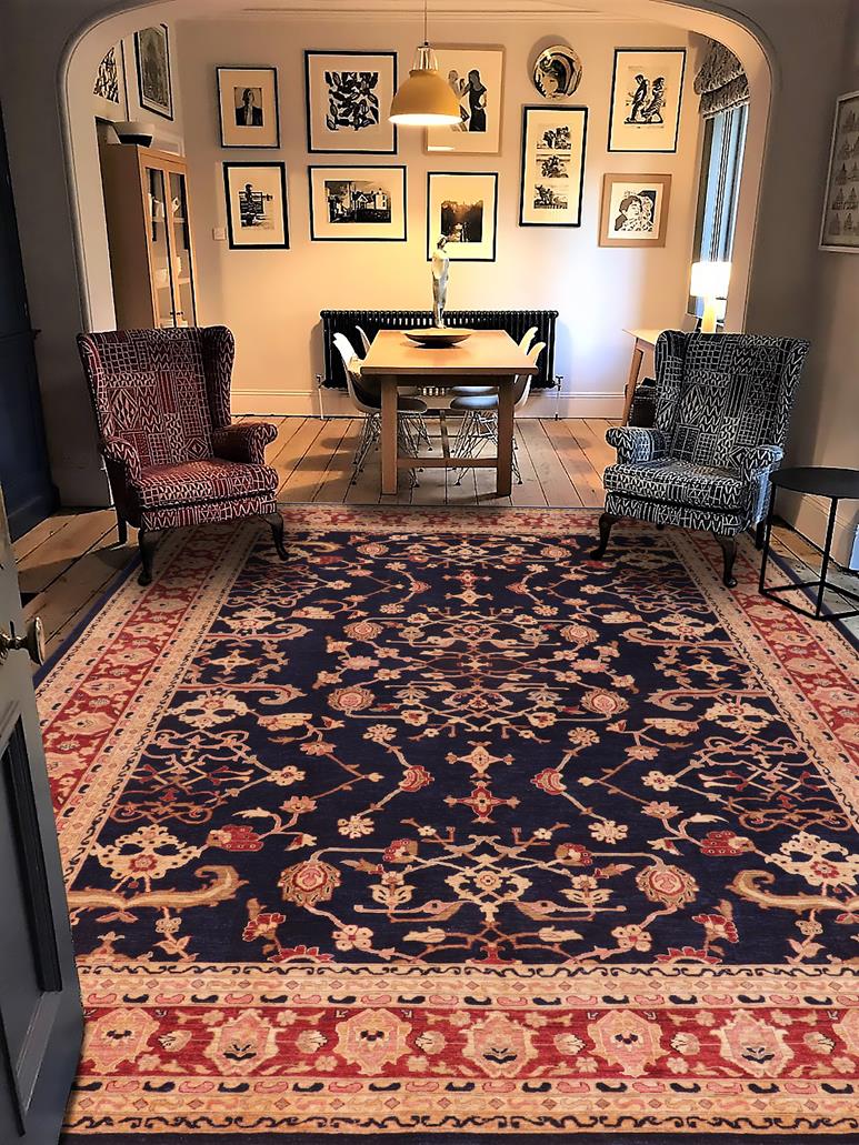 handmade Traditional Kafkaz Blue Red Hand Knotted RECTANGLE 100% WOOL area rug 12 x 16