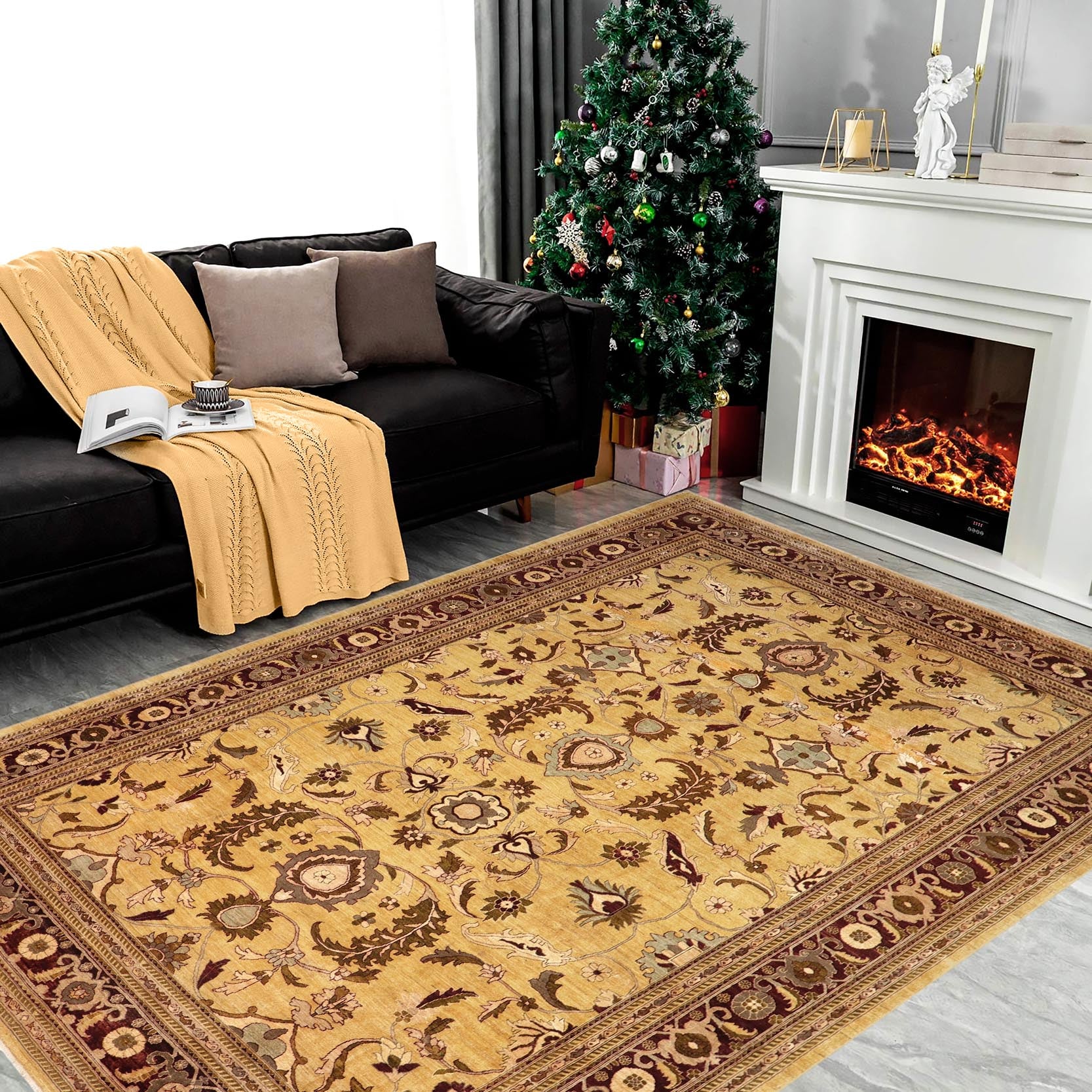 handmade Traditional Kafkaz Gold Red Hand Knotted RECTANGLE 100% WOOL area rug 13x17