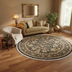 handmade Traditional Nagi Black Gold Hand Knotted ROUND 100% WOOL area rug 8'x8'