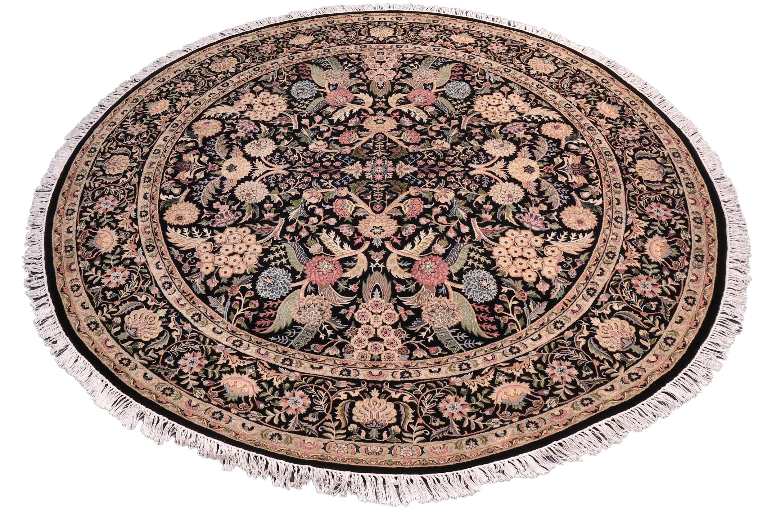 handmade Traditional Nagi Black Gold Hand Knotted ROUND 100% WOOL area rug 8' x 8'