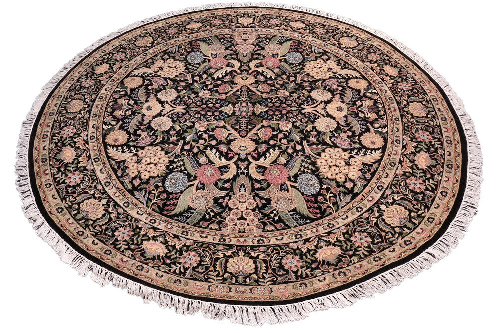 handmade Traditional Nagi Black Gold Hand Knotted ROUND 100% WOOL area rug 8'x8'
