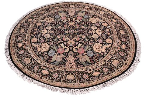 handmade Traditional Nagi Black Gold Hand Knotted ROUND 100% WOOL area rug 8' x 8'