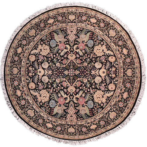 handmade Traditional Nagi Black Gold Hand Knotted ROUND 100% WOOL area rug 8' x 8'