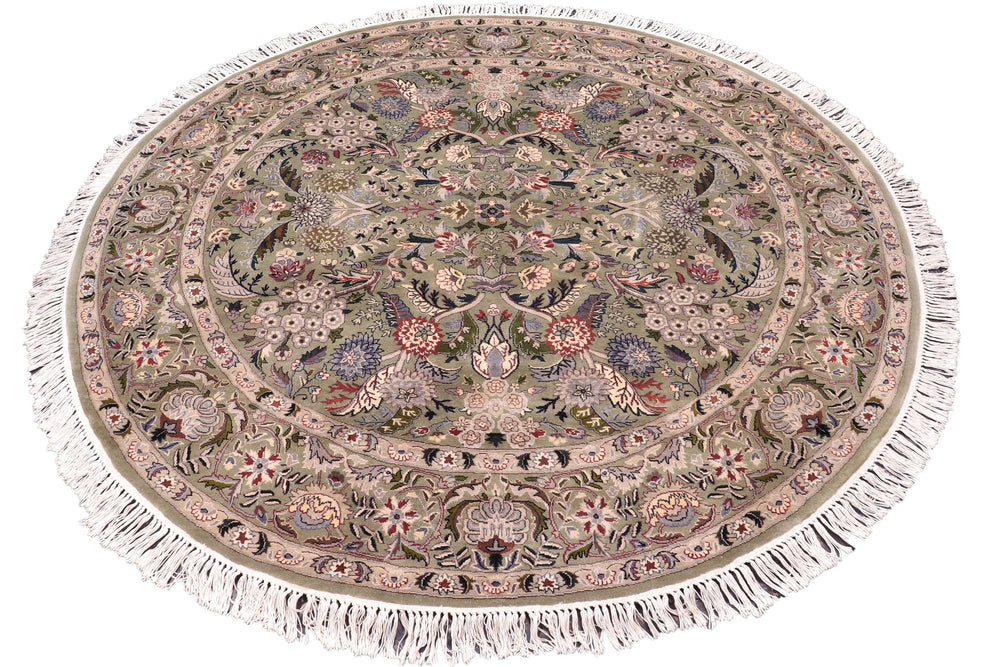 handmade Traditional Nagi Green Grey Hand Knotted ROUND 100% WOOL area rug 6'x6'