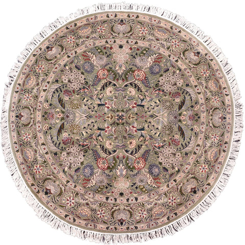 handmade Traditional Nagi Green Grey Hand Knotted ROUND 100% WOOL area rug 6' x 6'