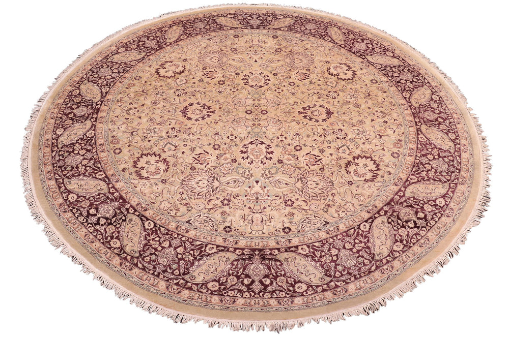 handmade Traditional Round Kashan Gold Red Hand Knotted ROUND 100% WOOL area rug 8' x 8'