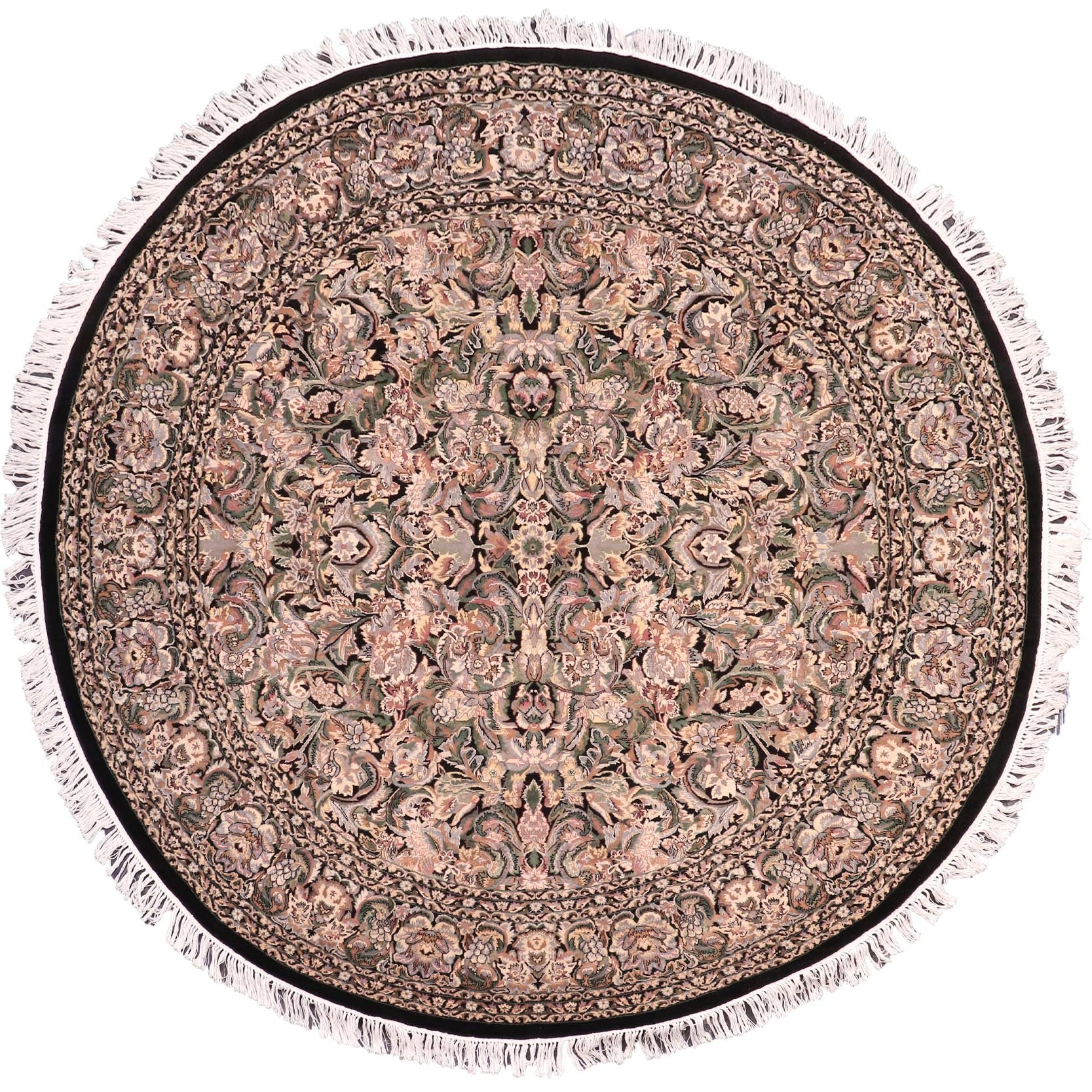 handmade Traditional Rimjim Black Grey Hand Knotted ROUND 100% WOOL area rug 8' x 8'