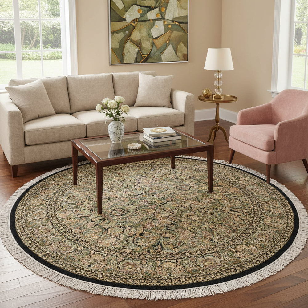 handmade Traditional Rimjim Black Grey Hand Knotted ROUND 100% WOOL area rug 8'x8'