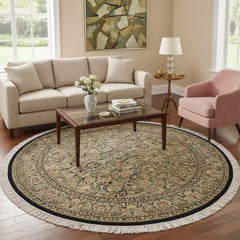 handmade Traditional Rimjim Black Grey Hand Knotted ROUND 100% WOOL area rug 8'x8'