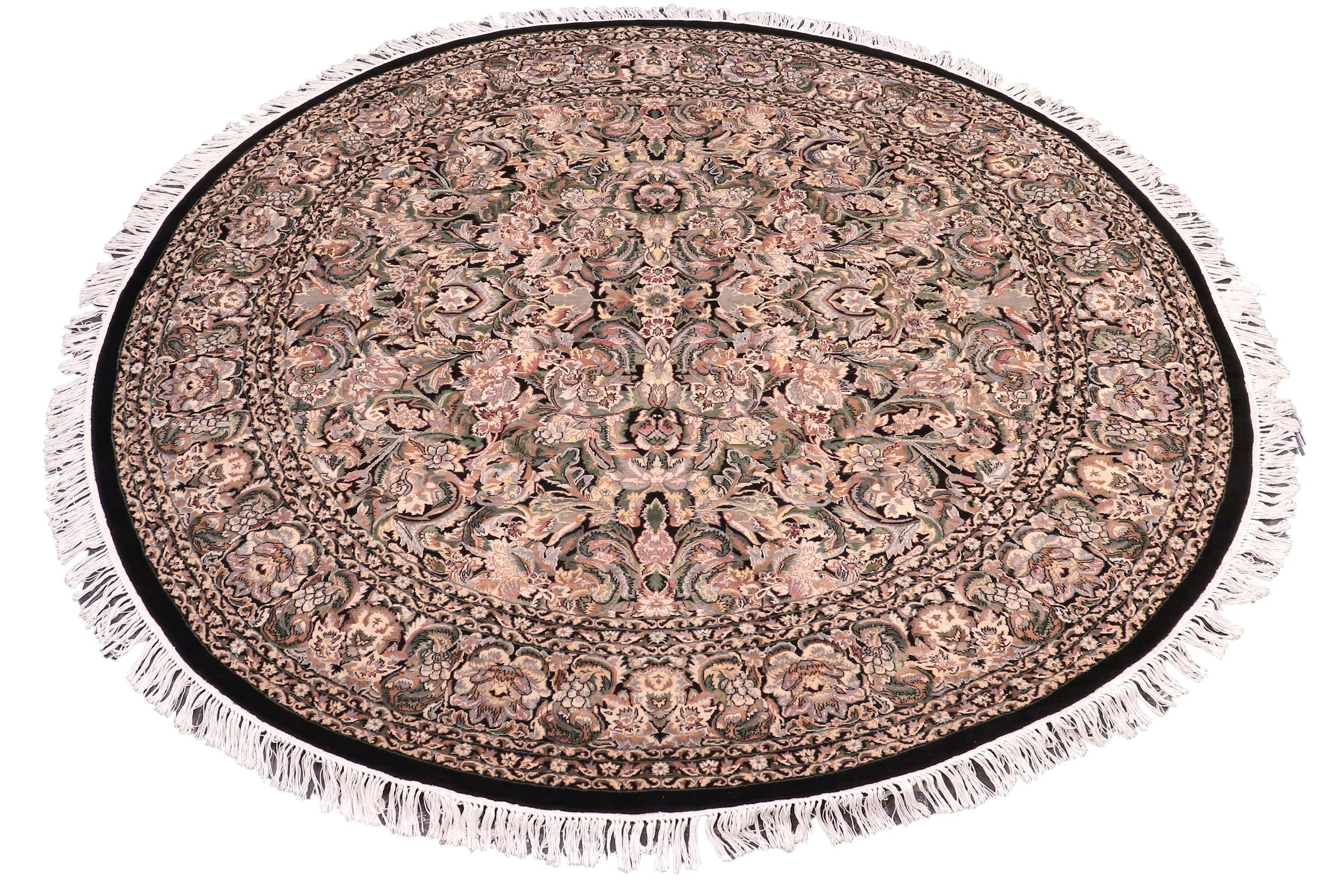 handmade Traditional Rimjim Black Grey Hand Knotted ROUND 100% WOOL area rug 8' x 8'