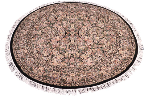 handmade Traditional Rimjim Black Grey Hand Knotted ROUND 100% WOOL area rug 8' x 8'