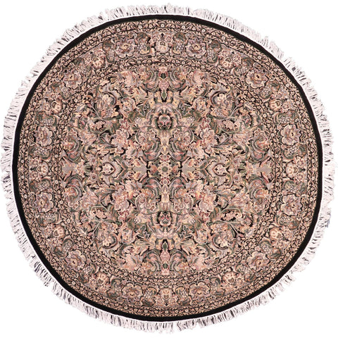 handmade Traditional Rimjim Black Grey Hand Knotted ROUND 100% WOOL area rug 8' x 8'