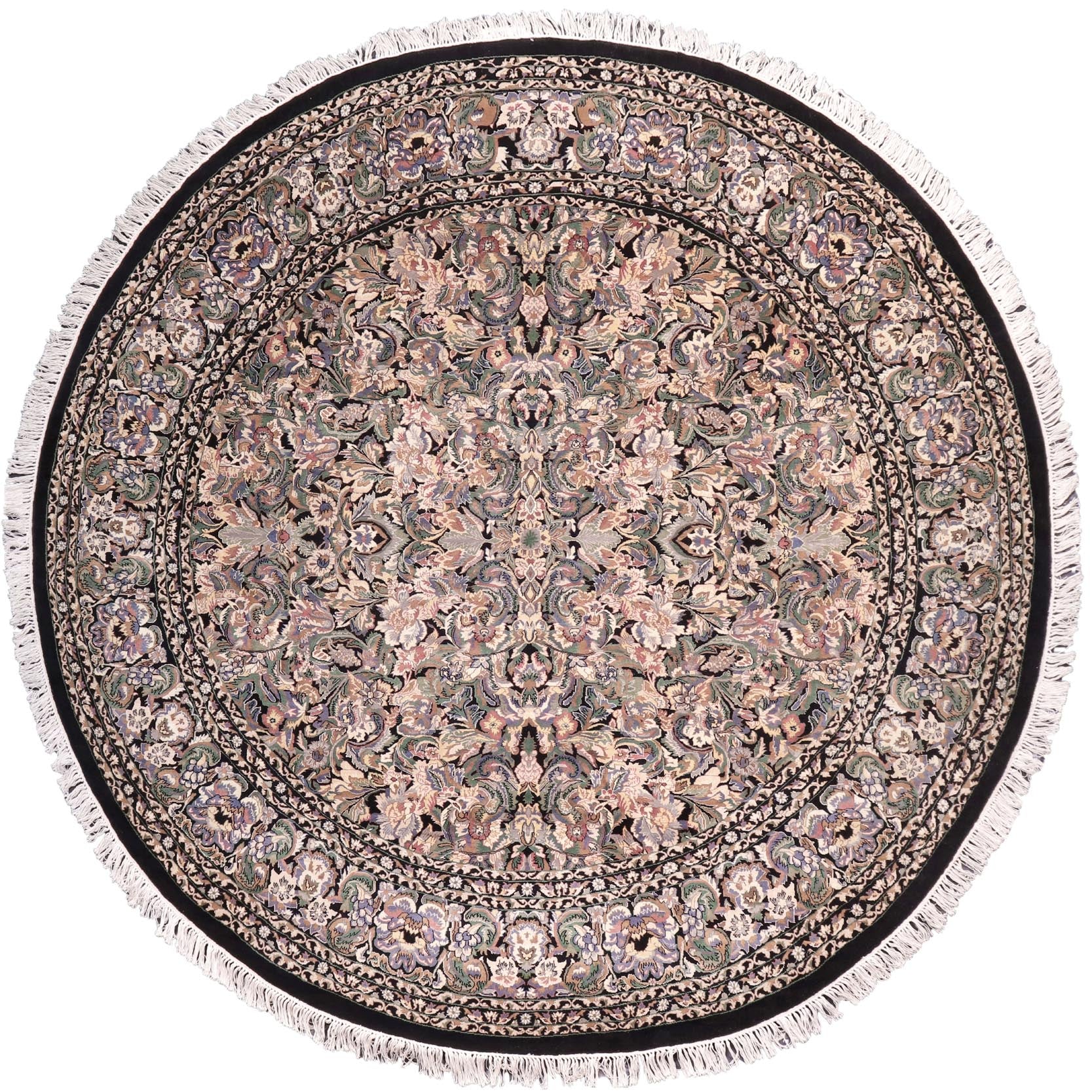 handmade Traditional Rasmi Romal Black Gray Hand Knotted ROUND 100% WOOL area rug 9' x 9'