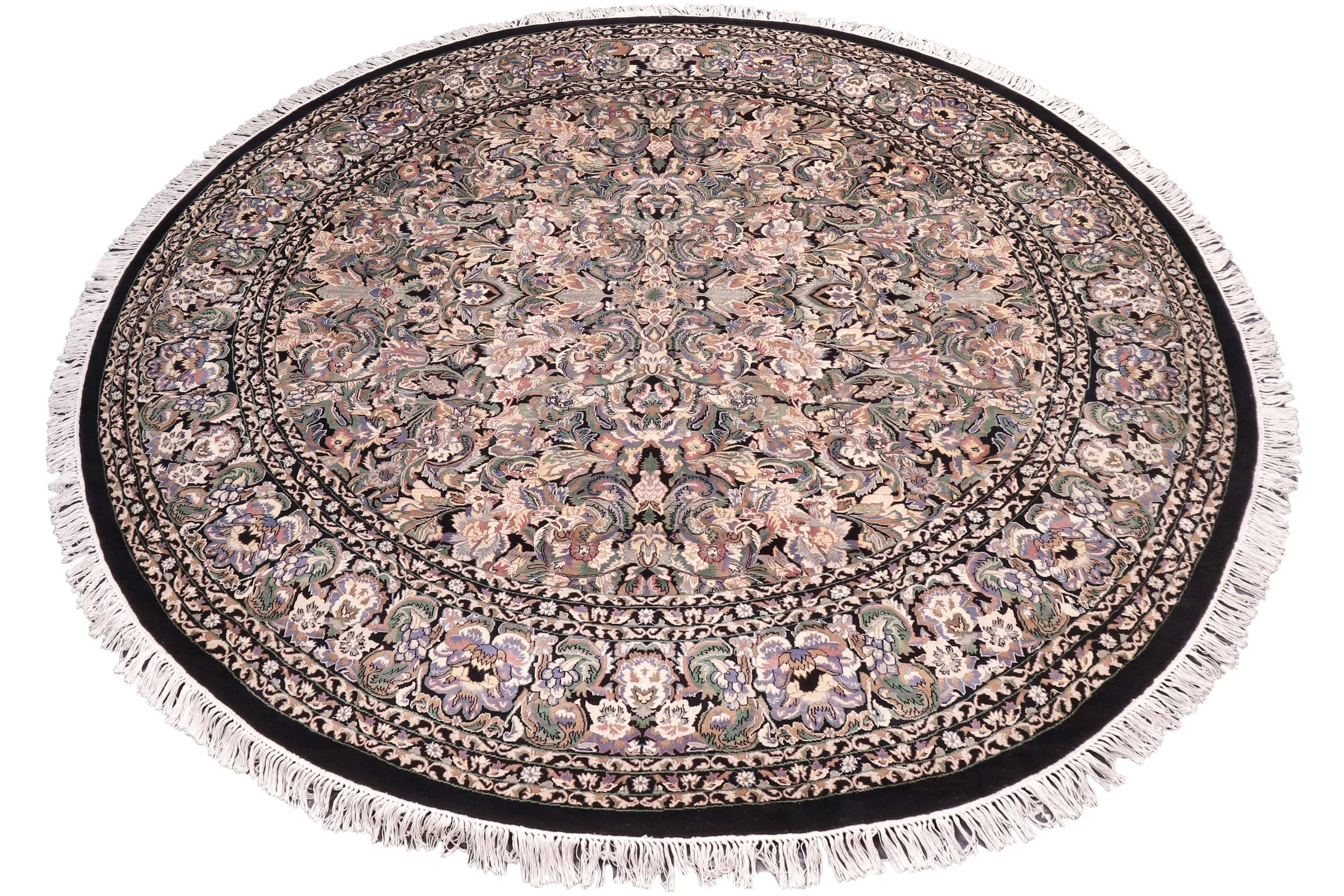 handmade Traditional Rasmi Romal Black Gray Hand Knotted ROUND 100% WOOL area rug 9' x 9'