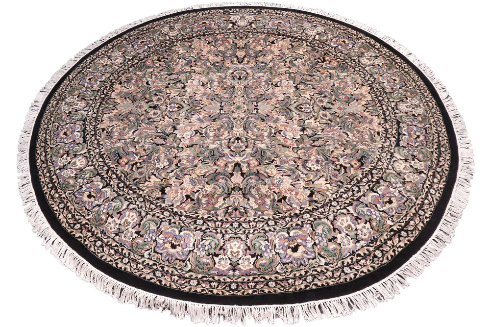 handmade Traditional Rasmi Romal Black Gray Hand Knotted ROUND 100% WOOL area rug 9'x9'