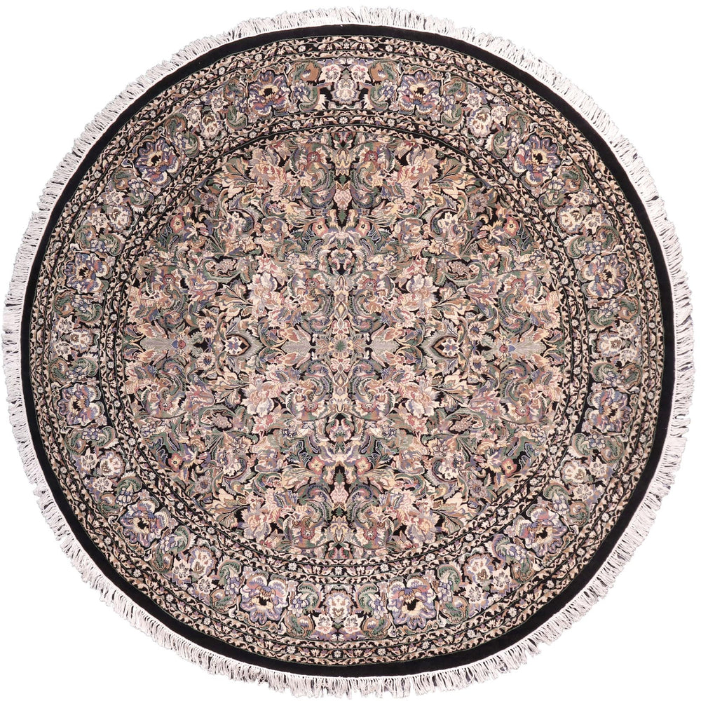handmade Traditional Rasmi Romal Black Gray Hand Knotted ROUND 100% WOOL area rug 9'x9'