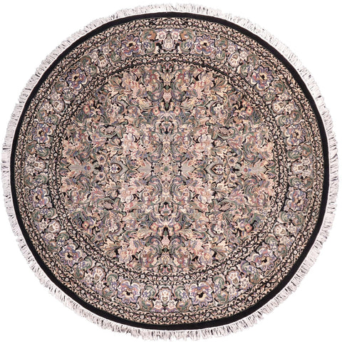 handmade Traditional Rasmi Romal Black Gray Hand Knotted ROUND 100% WOOL area rug 9' x 9'