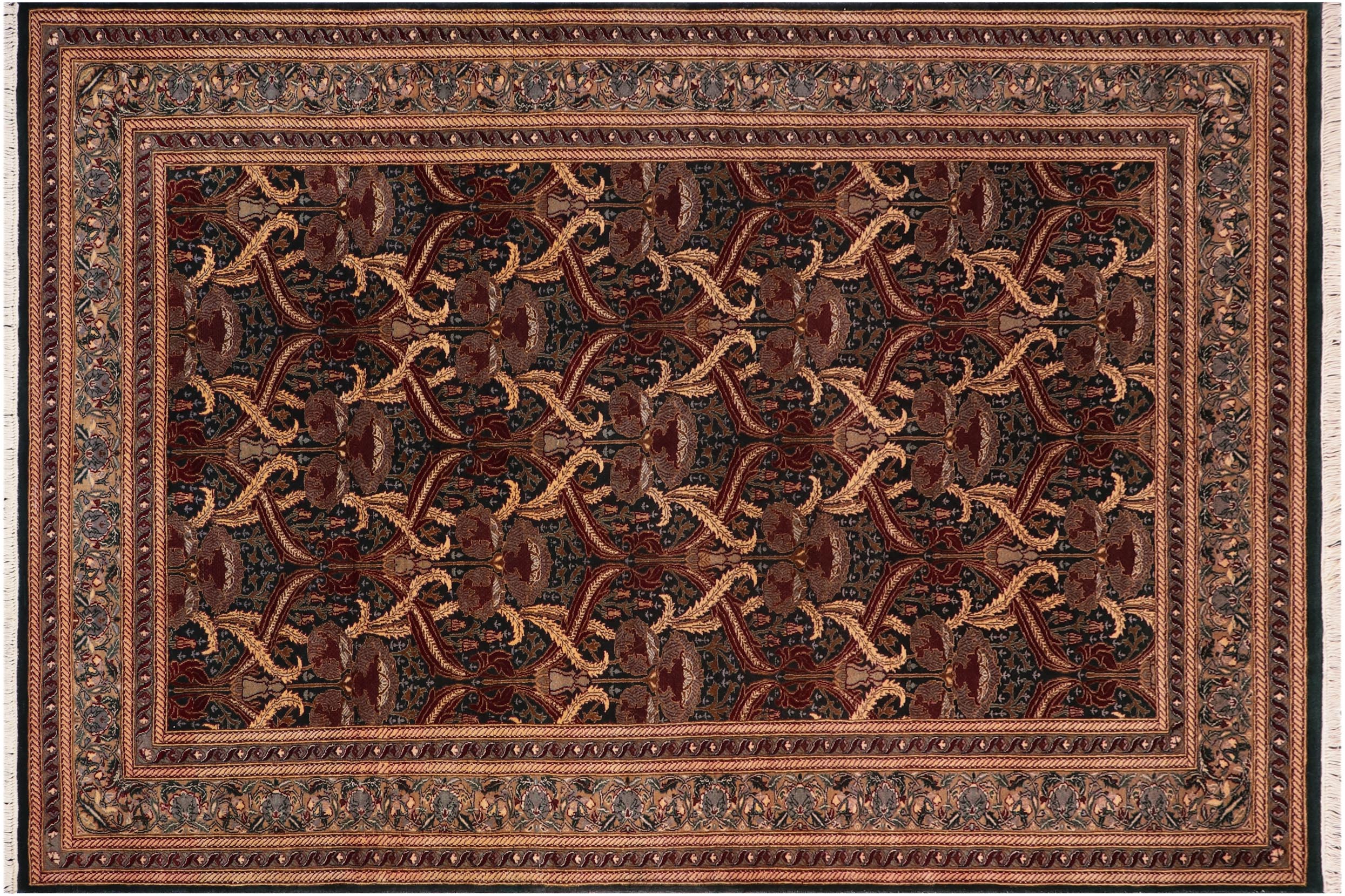 handmade Transitional Hamjolie Green Gold Hand Knotted RECTANGLE 100% WOOL area rug 5x8