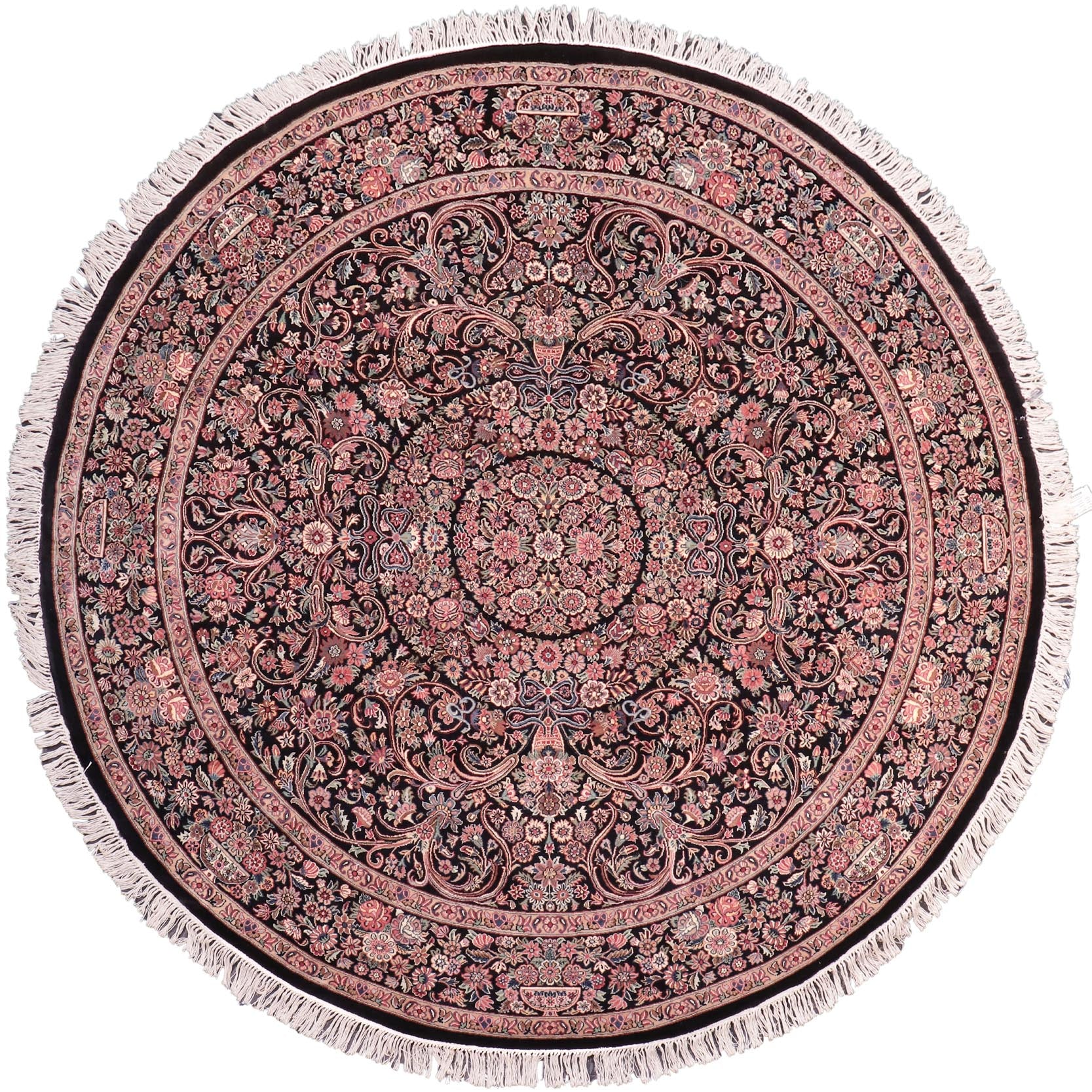 handmade Traditional Kashan Black Pink Hand Knotted ROUND 100% WOOL area rug 8' x 8'