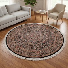 handmade Traditional Kashan Black Pink Hand Knotted ROUND 100% WOOL area rug 8'x8'