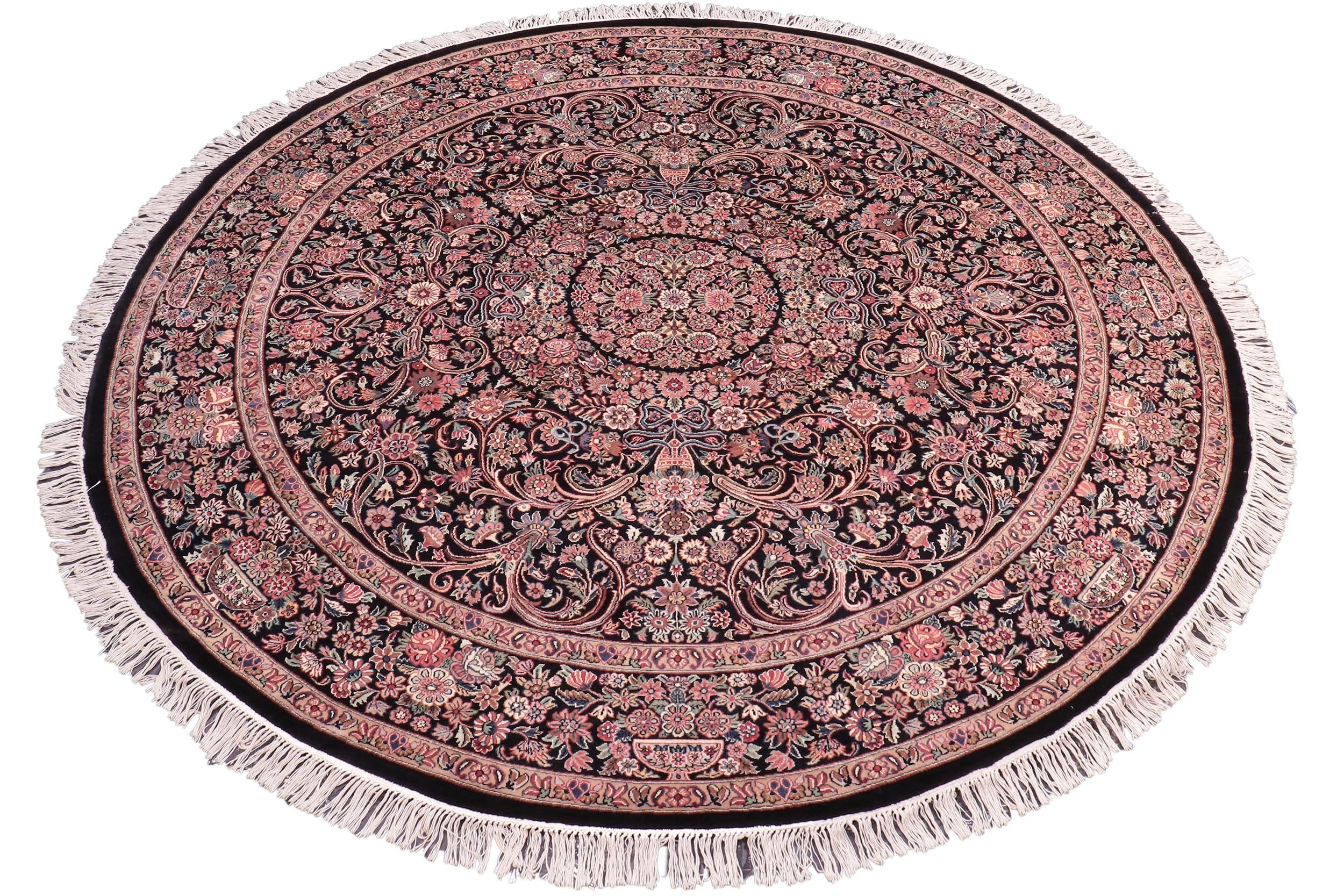 handmade Traditional Kashan Black Pink Hand Knotted ROUND 100% WOOL area rug 8' x 8'